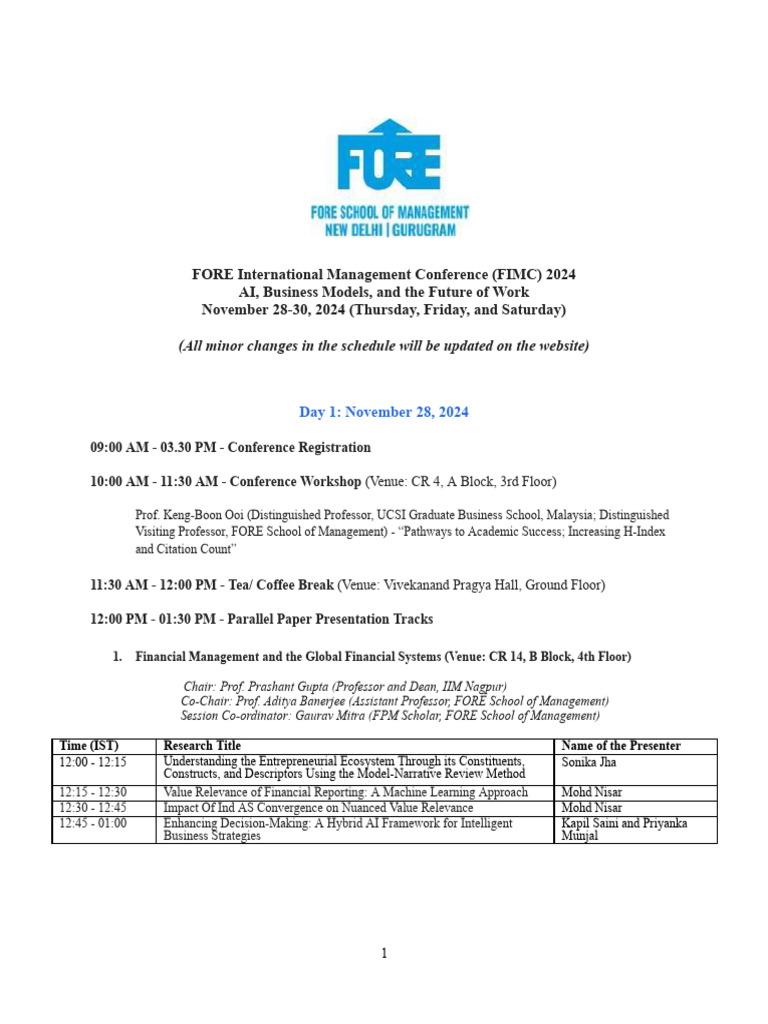 FIMC (2024) - Full Schedule | PDF | Artificial Intelligence ...