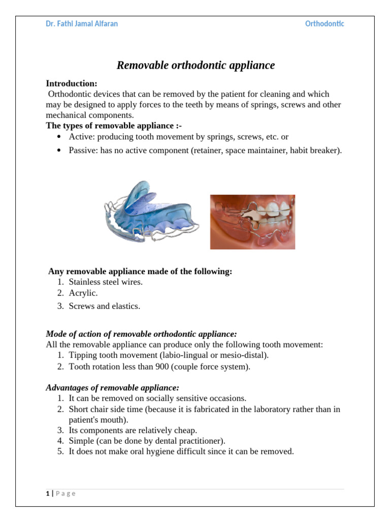 Overview of Removable Orthodontic Appliances | PDF | Orthodontics ...
