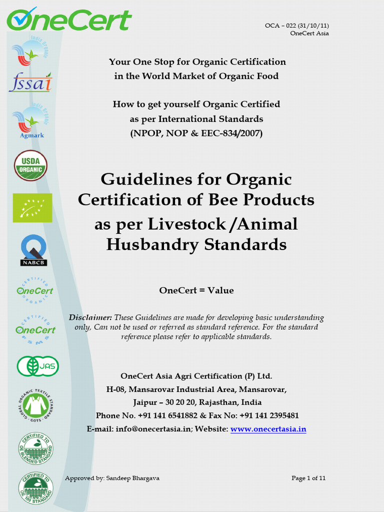 Organic Certification Guidelines for Bee Products | PDF | Honey | Beehive