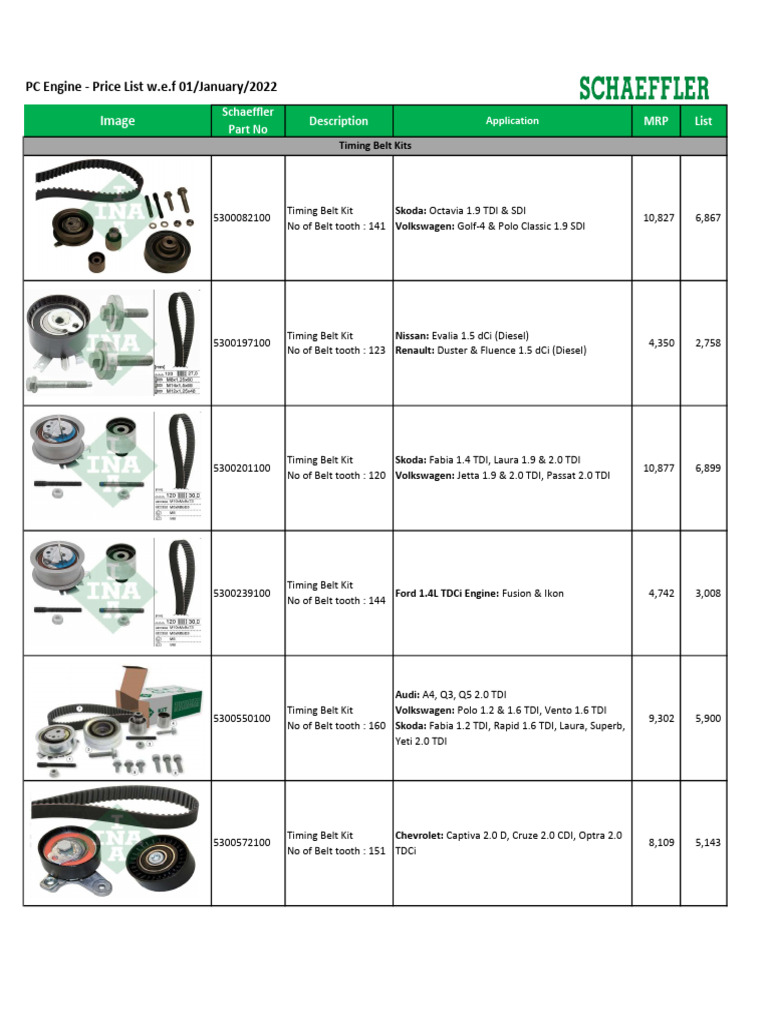 INA Timing Belt Kits Price List | PDF | Automotive Technologies ...