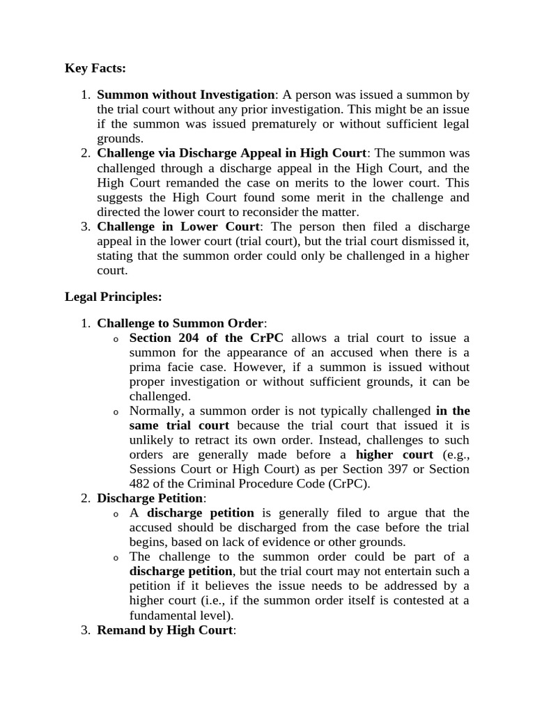 Key Facts | PDF | Trials | Remand (Court Procedure)
