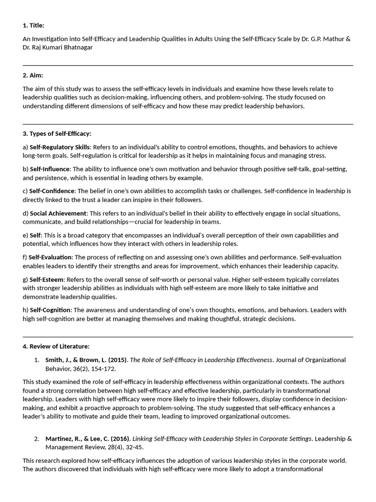 Leadership Self-Efficacy Assessment Study | PDF | Leadership | Self ...