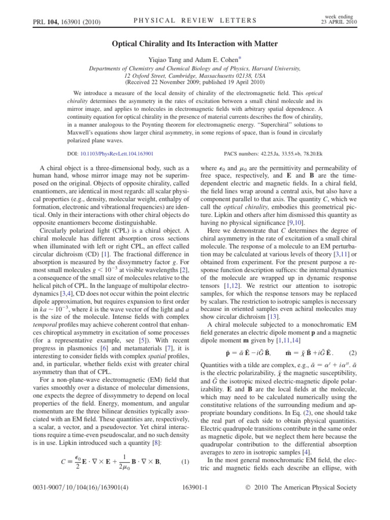 Optical Chirality in Electromagnetic Fields | PDF | Optics ...