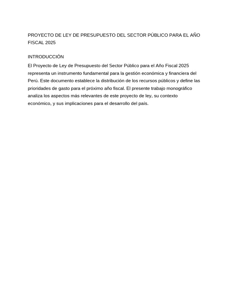 Proyecto de Ley de Presupuesto Del Sector Público para El Año Fiscal ...