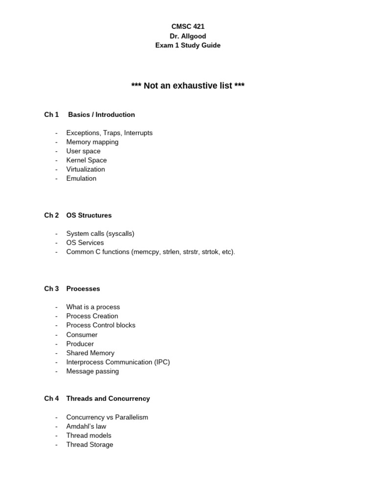 CMSC 421 Exam 1 Study Guide | PDF
