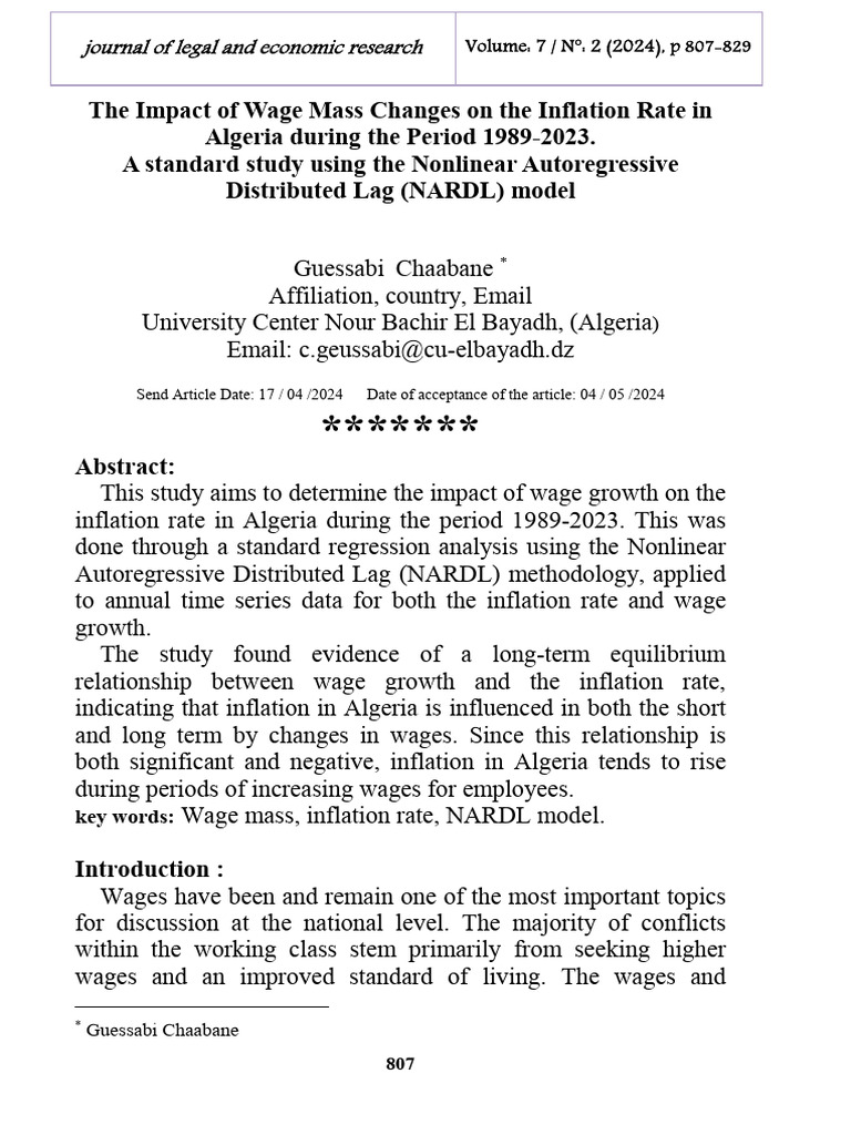The Impact of Wage Mass Changes On The Inflation Rate in Algeria During ...