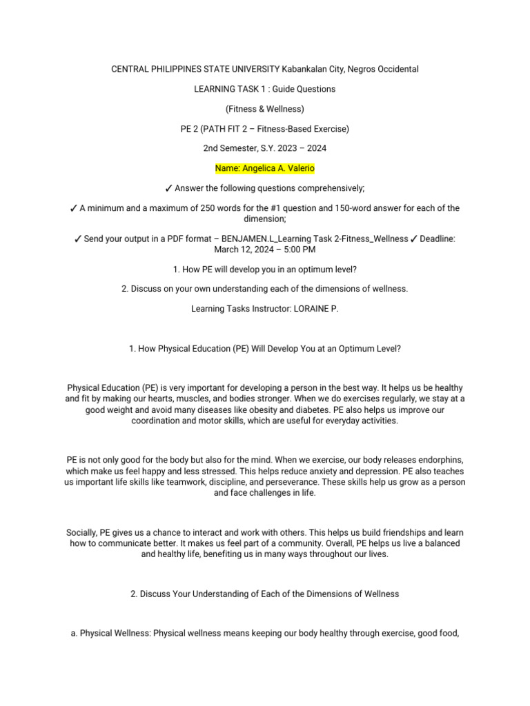 Fitness and Wellness Dimensions Explained | PDF | Psychology ...