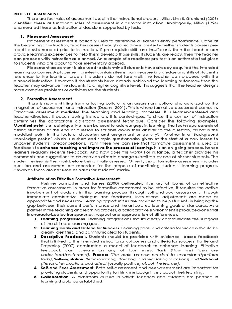 Four Key Roles of Assessment in Education | PDF | Educational ...