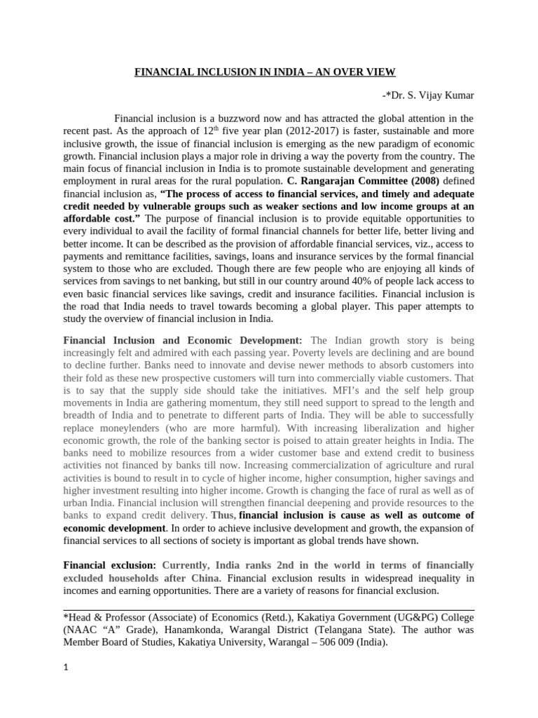 Financial Inclusion in India An Overview | PDF | Financial Inclusion ...