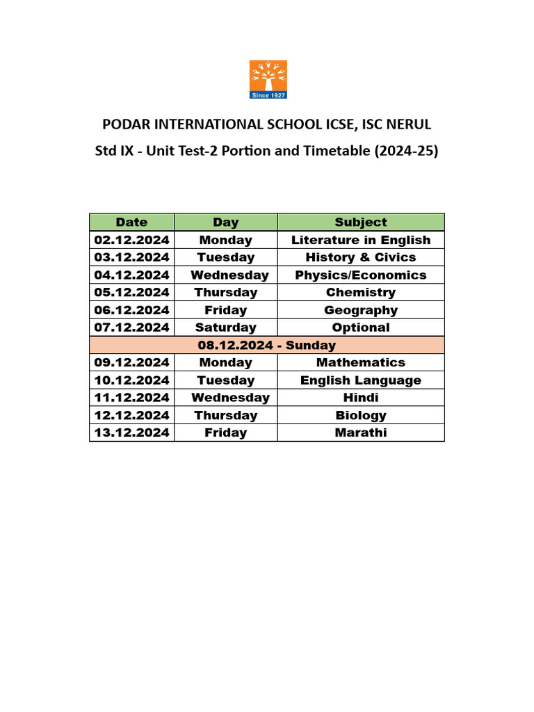 MSG - 90 - 700430 - Timetable & Portion - UT 2 - STD IX | PDF | Mathematics