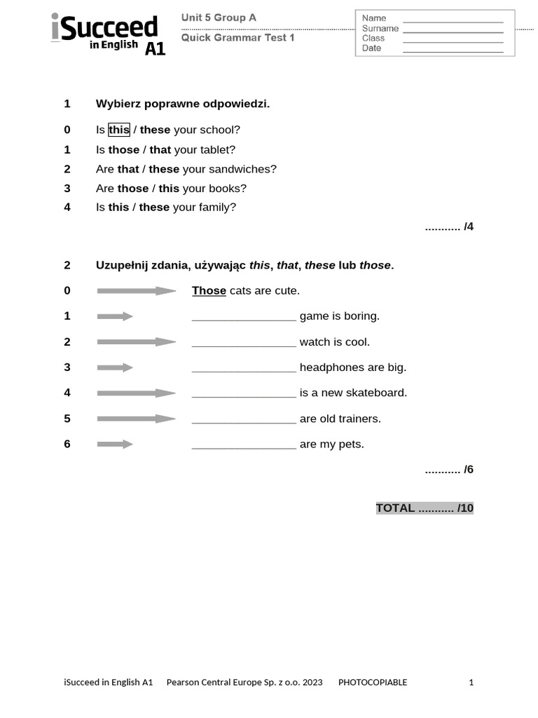 A1 Unit 5 Test Practice | PDF