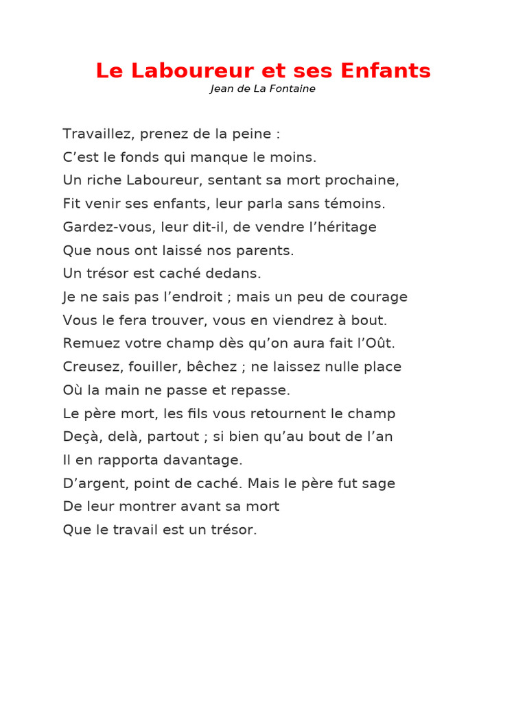 Le Laboureur Et Ses Enfants | PDF