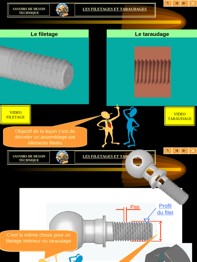 Filetages et Taraudages en Dessin Technique | PDF | Écrou | Vis de fixation