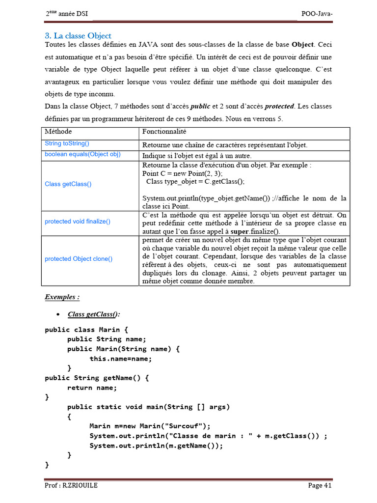 La classe Object en Java | PDF | Architecture d'un système ...