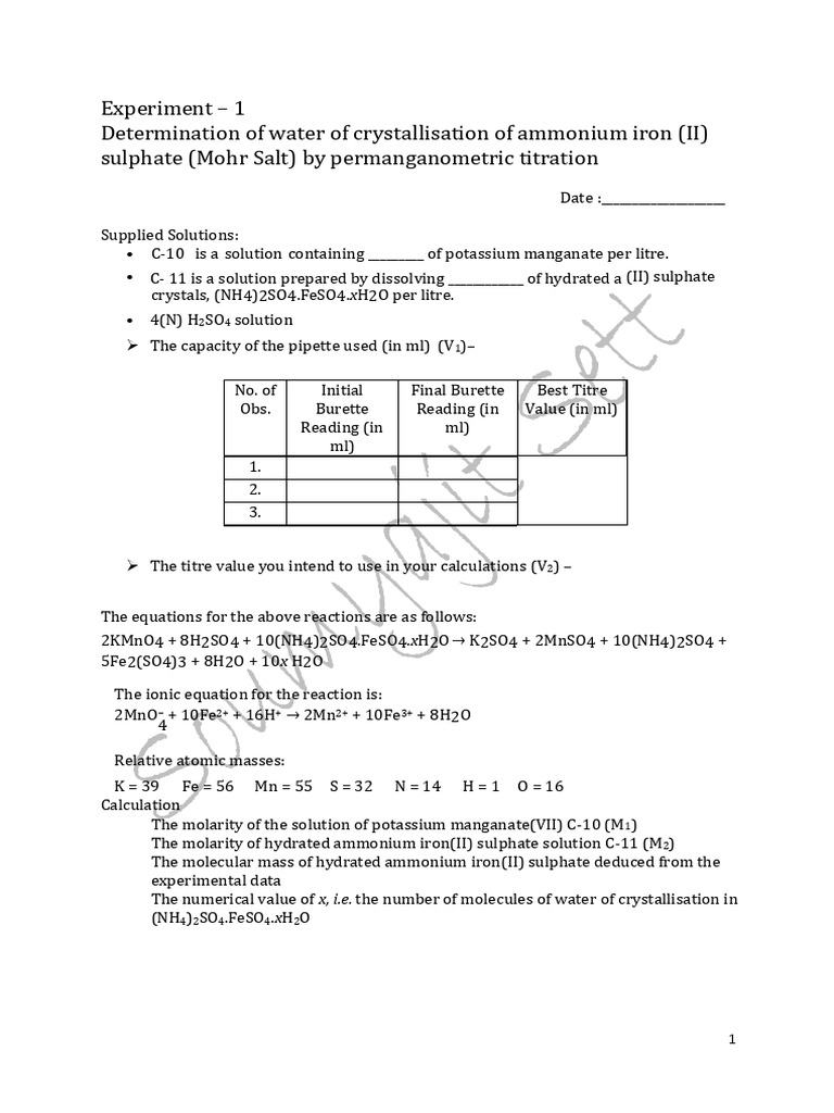 Class XII Chemistry Practical Experiments | PDF | Hydrochloric Acid ...
