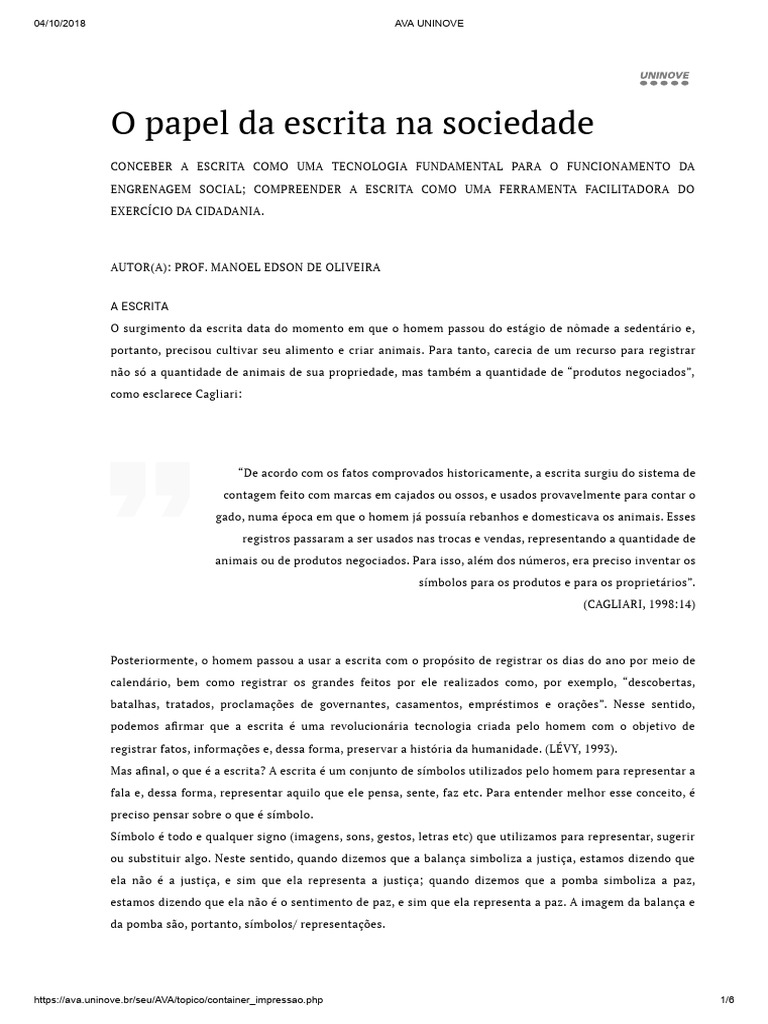 A Importância da Escrita na Sociedade | PDF | Escrita | Imagem