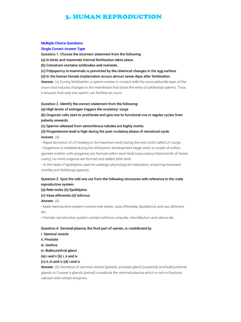 EXEMPLAR - Human Reproduction | PDF | Menstrual Cycle | Luteinizing Hormone