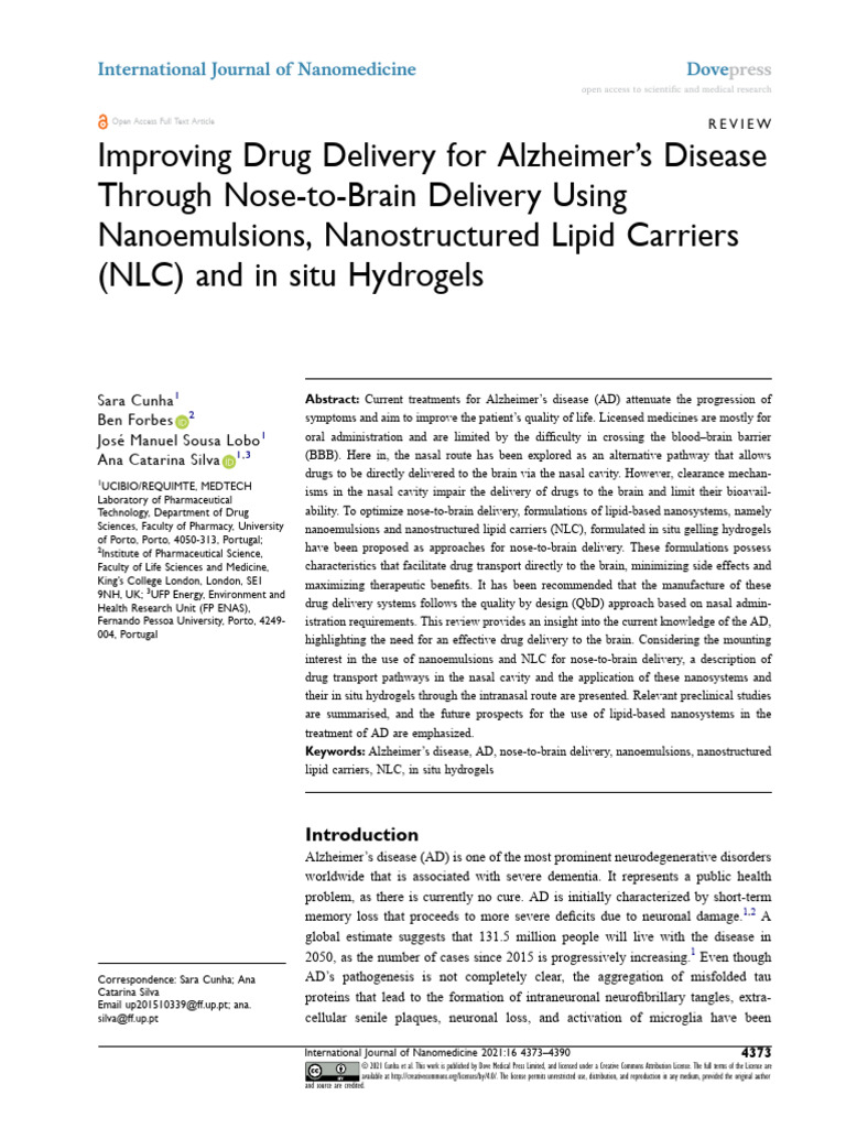 Improving Drug Delivery For Alzheimers Disease TH | PDF ...