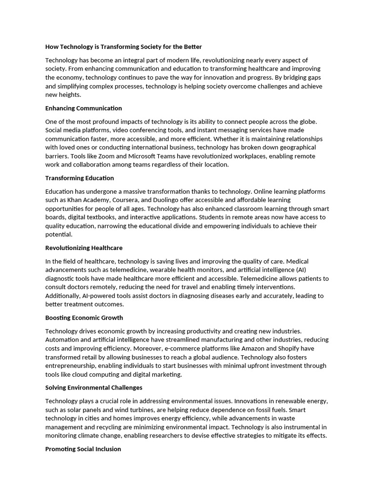 Technology's Positive Impact on Society | PDF | Health Care