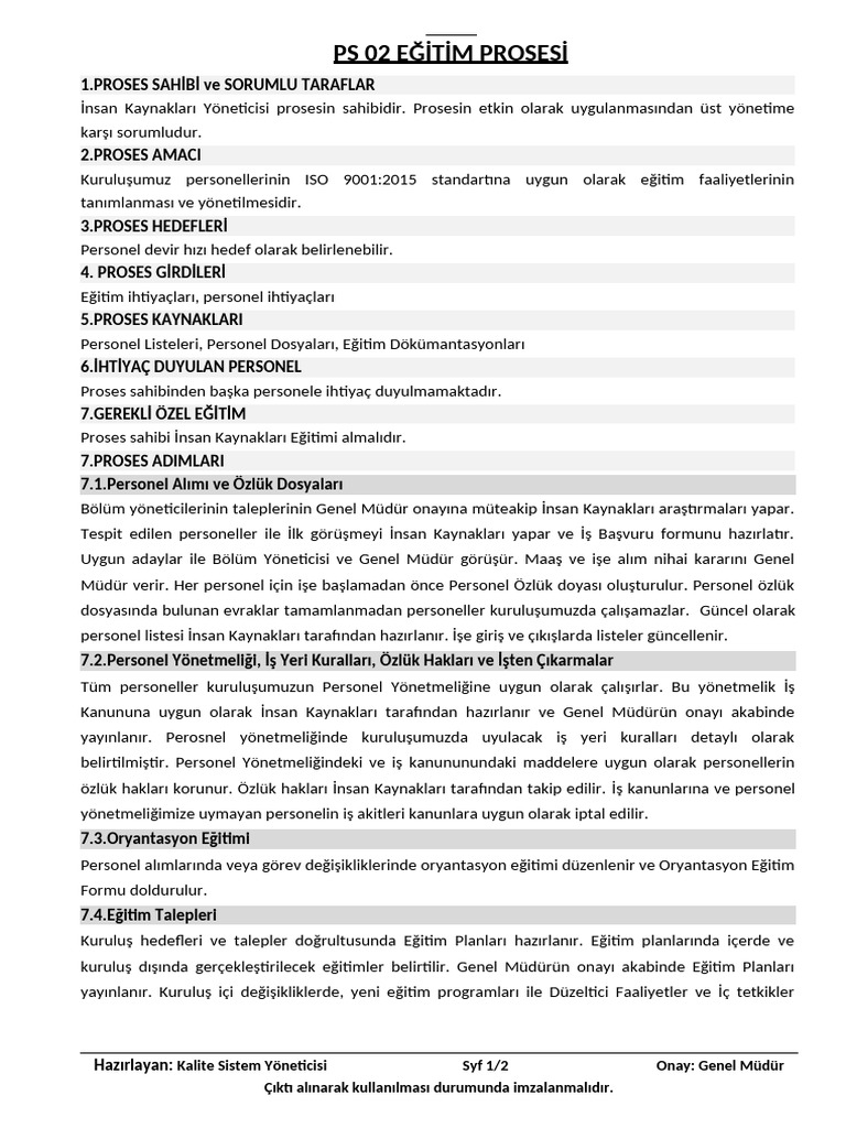 Örnek Eği̇ti̇m Prosesi̇ | PDF