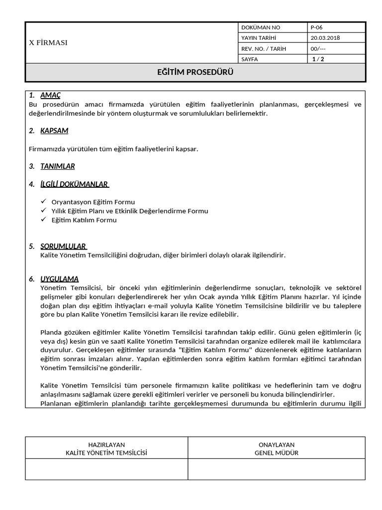 Örnek Eği̇ti̇m Prosedürü | PDF