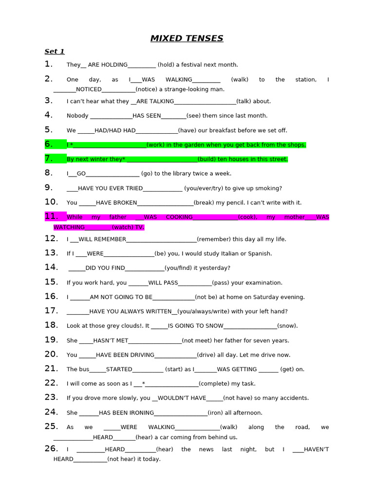 Mixed Tenses Exercises with Answers | PDF