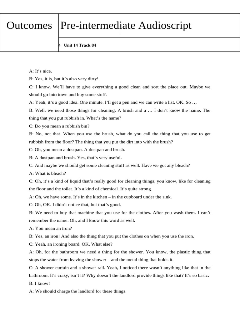 Pre-Intermediate Unit14 Audio Track84 | PDF