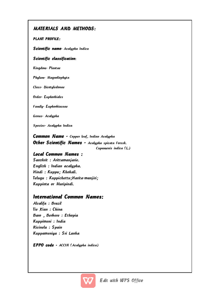 Acalypha Indica Extraction Methods Pdf