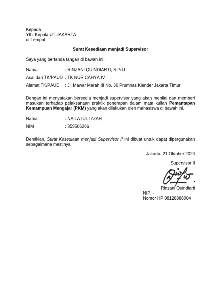 Surat Kesediaan Supervisor Pkm Pdf