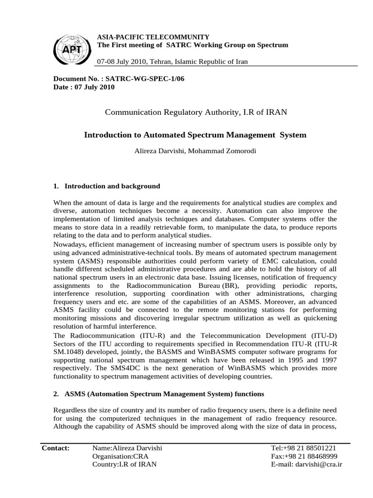 Satrc wg spec 1 06 auotomation by iran pdf radio spectrum