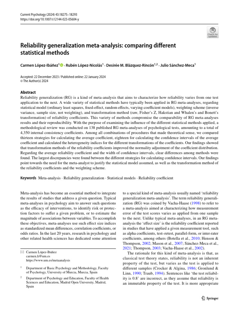 Reliability Generalization Meta-Analysis Methods | PDF | Meta Analysis ...
