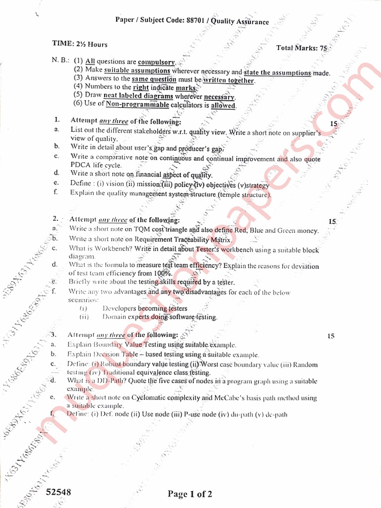 Quality Assurance Exam Paper - Sem 6 | PDF | Software Testing | Systems ...