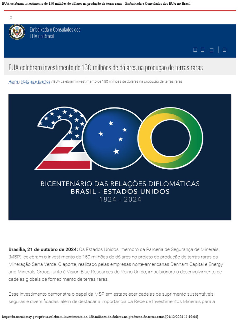 EUA Investem US$150 Mi em Terras Raras | PDF | Os Estados Unidos | Brasil