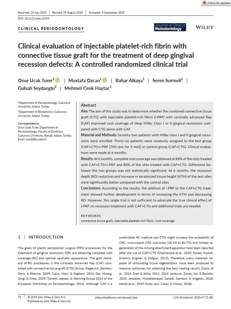 J Clinic Periodontology - 2019 - Ucak Turer - Clinical Evaluation of ...