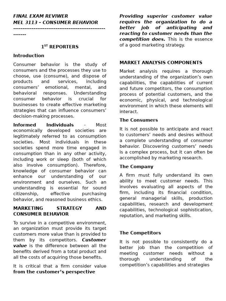 Consumer Behavior Exam Review Guide | PDF | Marketing | Consumer Behaviour