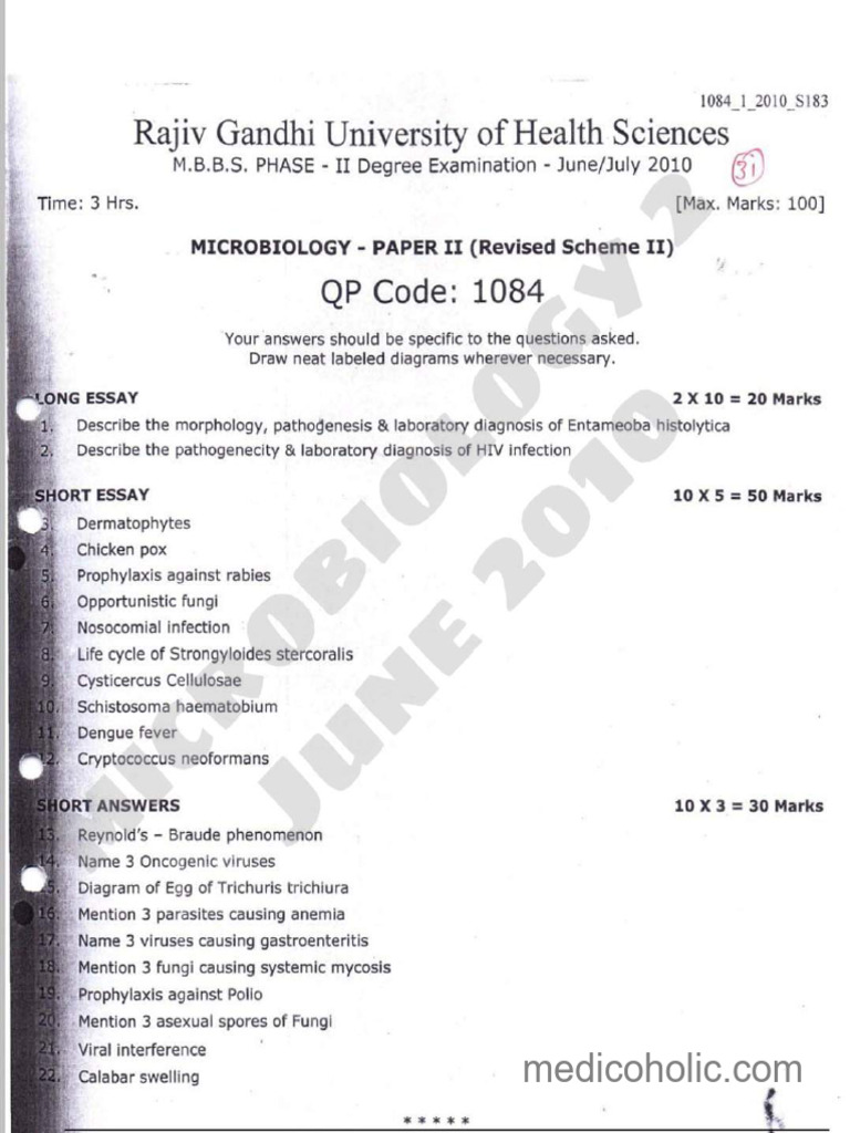 RGUGHS 2nd Year MBBS Papers PDF | PDF