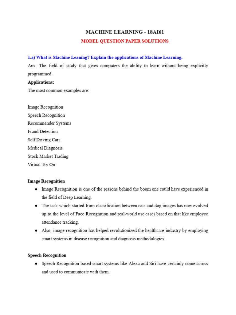 18ai61-Model Question Paper Solutions | PDF | Support Vector Machine ...