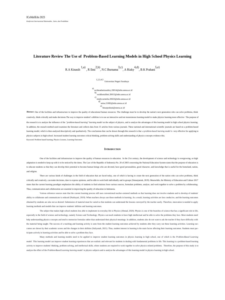 Problem-Based Learning in High School Physics | PDF | Learning | Cognition