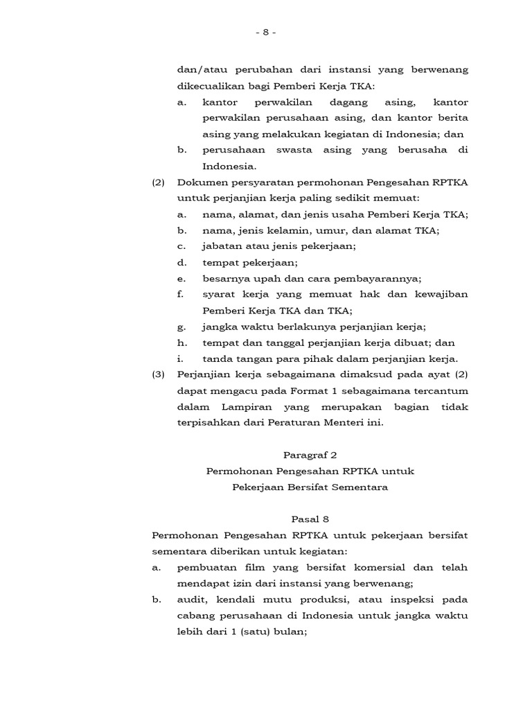 Persyaratan Pengesahan RPTKA TKA | PDF