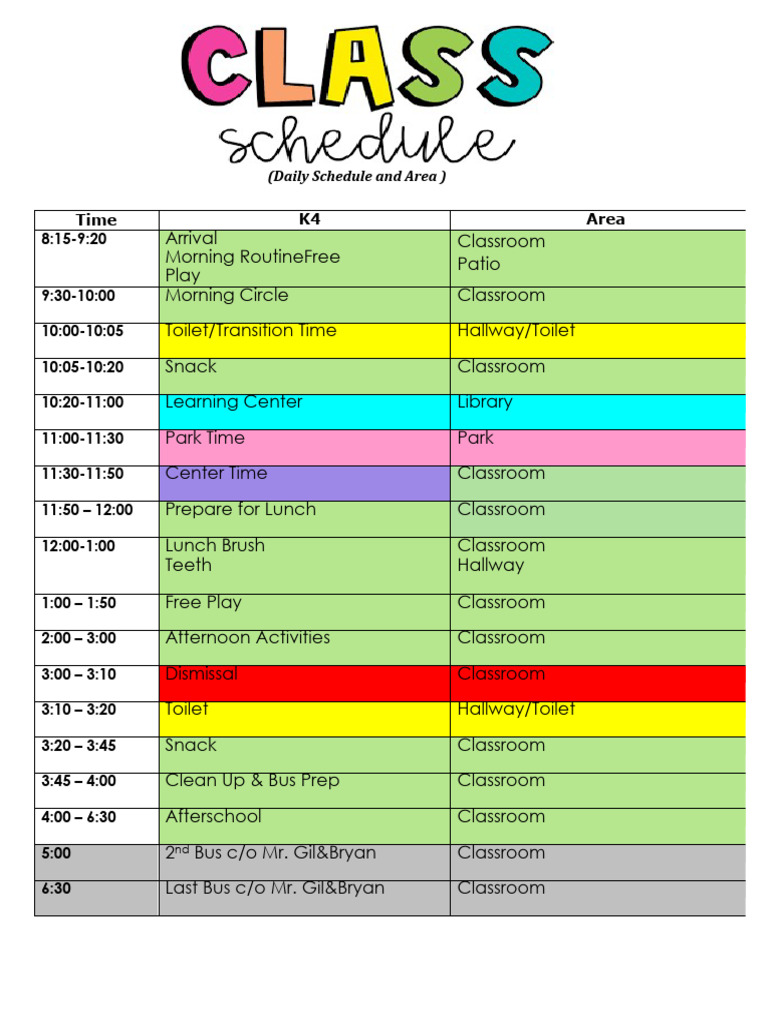 New Class Schedule 20232024 | PDF