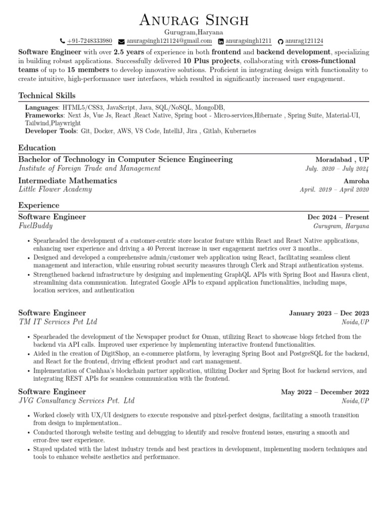 Software Engineer Profile: Anurag Singh | PDF | Mobile App | Web ...