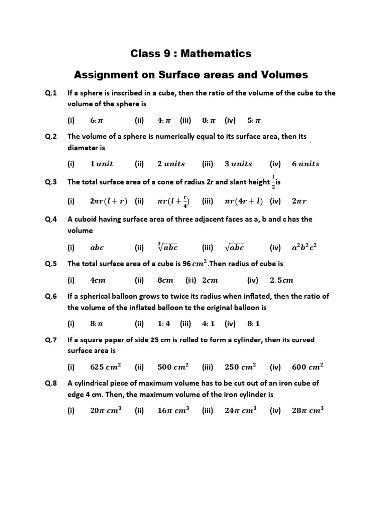 Class 9 Math: Surface Areas & Volumes | PDF | Sphere | Area