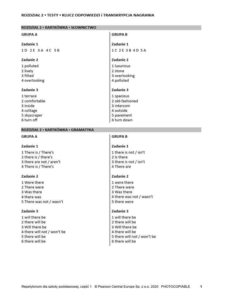 Repet cz1 U2 Tests Answer Key and Audioscript | PDF | Home