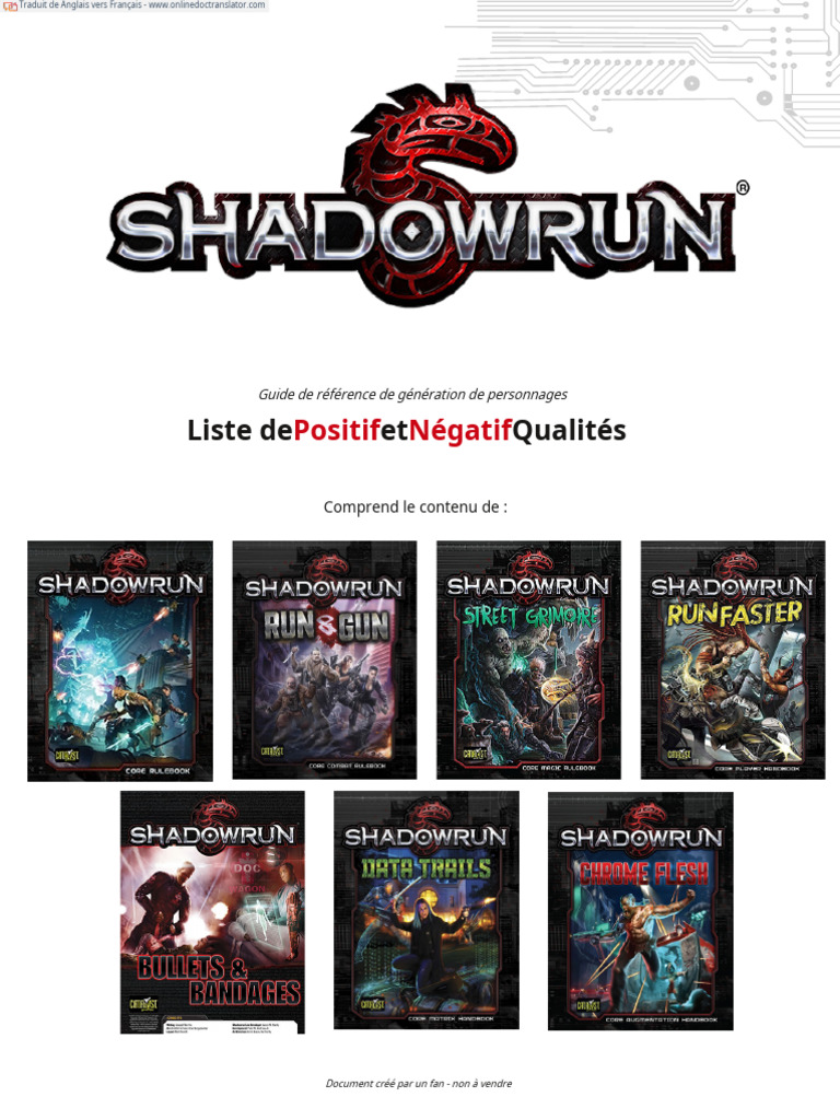 Guide de génération de personnages Shadowrun | PDF