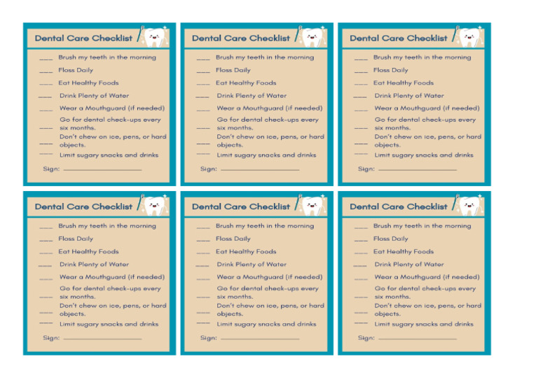 Dental Care Checklist | PDF