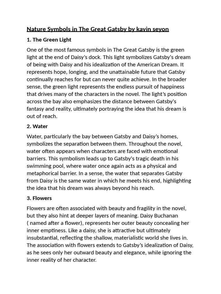 Nature Symbols in The Great Gatsby | PDF | The Great Gatsby