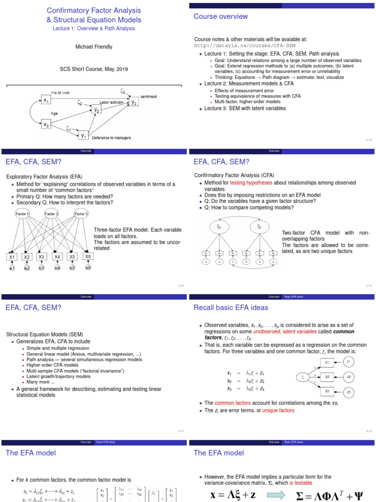 CFA and SEM Overview Lecture 1 | PDF | Structural Equation Modeling ...