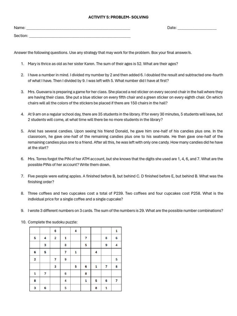 Problem-Solving Activity Questions | PDF