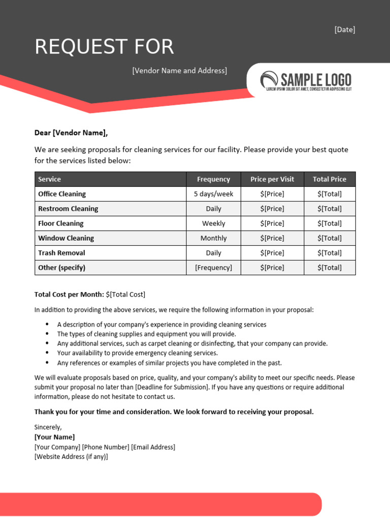 Cleaning Services Quote Request Template | PDF