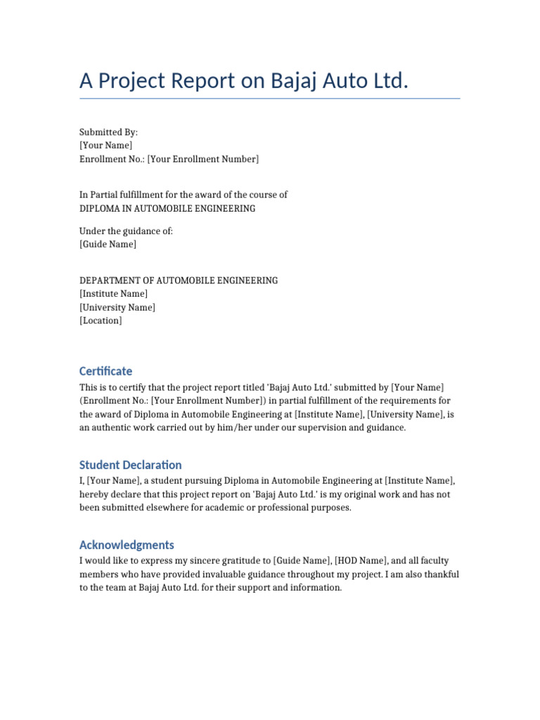Bajaj Auto Ltd. Project Report | PDF | Innovation | Economies